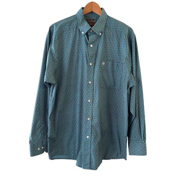 Ariat Men’s Button Up Collared Long Sleeve Cotton Shirt Stretch Blue Size Large - Picture 1 of 7